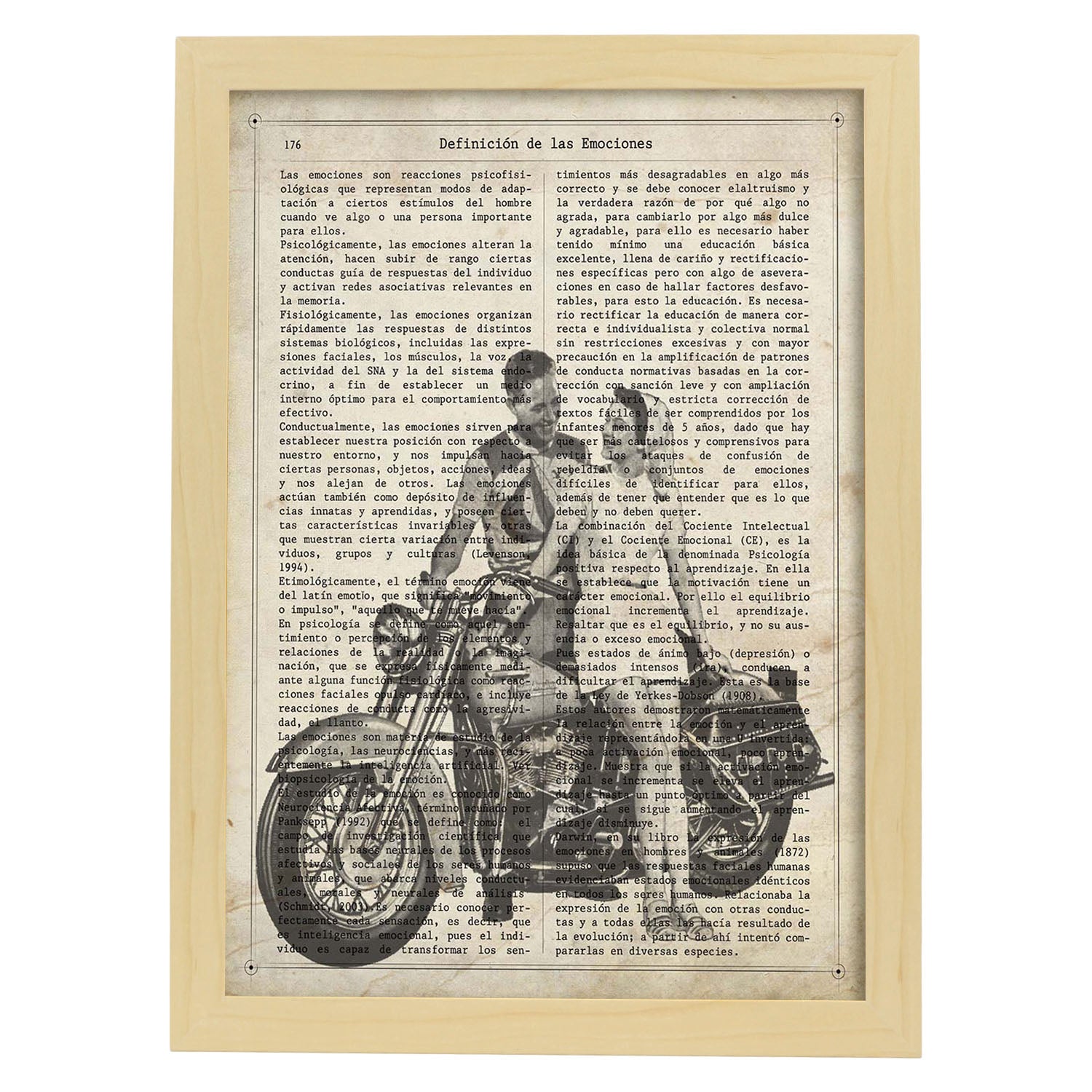 Poster de Pareja en moto. Láminas de vehículos con definiciones. Ilustraciones vintage de coches, motos, aviones, -Artwork-Nacnic-A3-Marco Madera clara-Nacnic Estudio SL