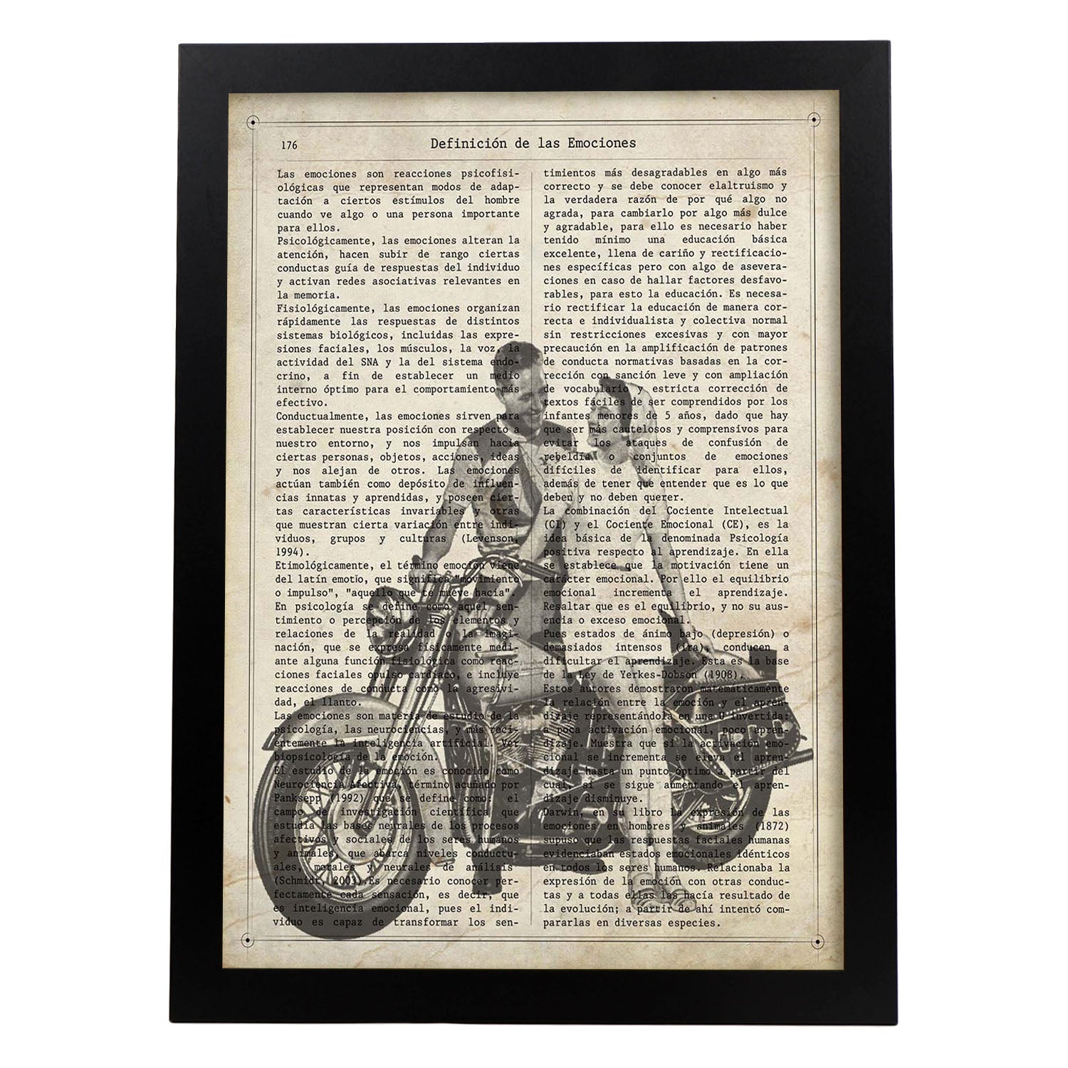 Poster de Pareja en moto. Láminas de vehículos con definiciones. Ilustraciones vintage de coches, motos, aviones, -Artwork-Nacnic-A3-Marco Negro-Nacnic Estudio SL