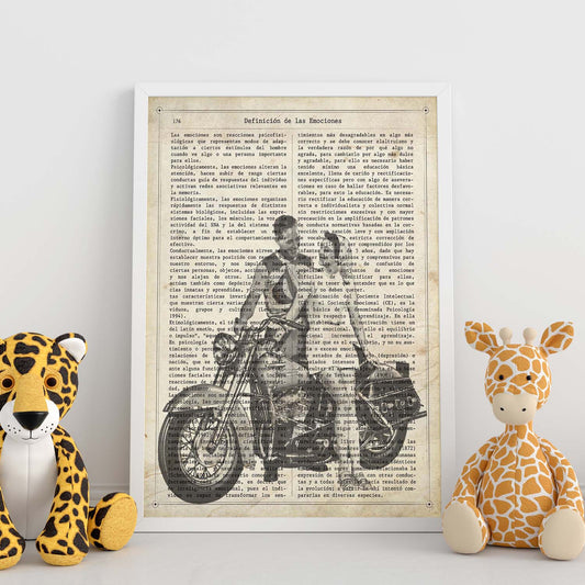Poster de Pareja en moto. Láminas de vehículos con definiciones. Ilustraciones vintage de coches, motos, aviones, -Artwork-Nacnic-Nacnic Estudio SL