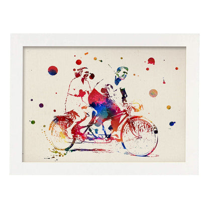 Poster de Pareja en tandem con diseño acuarela. Mix de láminas con estilo acuarela-Artwork-Nacnic-A4-Marco Blanco-Nacnic Estudio SL