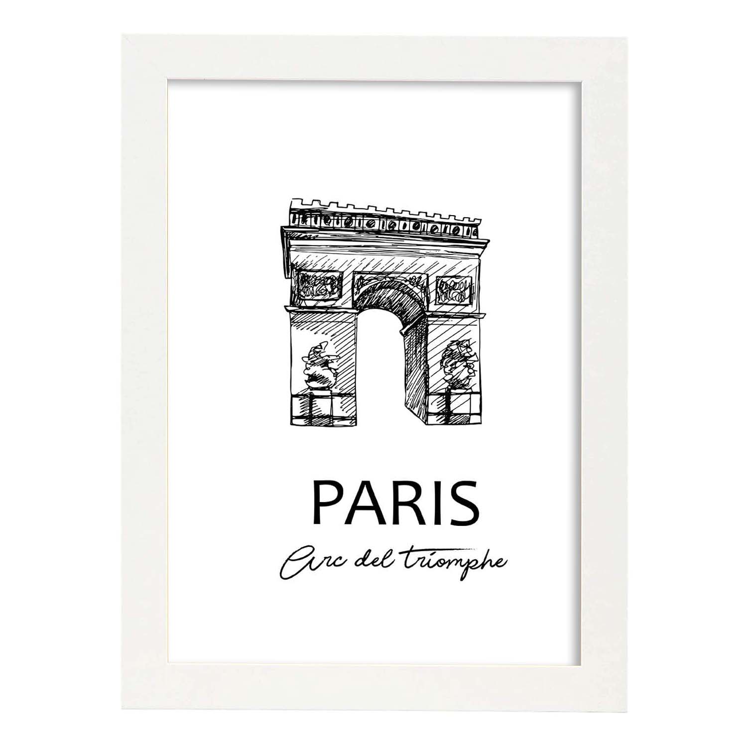 Poster de Paris -Arco del triunfo. Láminas con monumentos de ciudades.-Artwork-Nacnic-A4-Marco Blanco-Nacnic Estudio SL