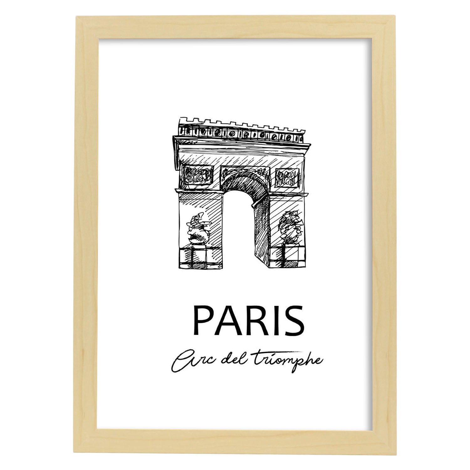 Poster de Paris -Arco del triunfo. Láminas con monumentos de ciudades.-Artwork-Nacnic-A4-Marco Madera clara-Nacnic Estudio SL