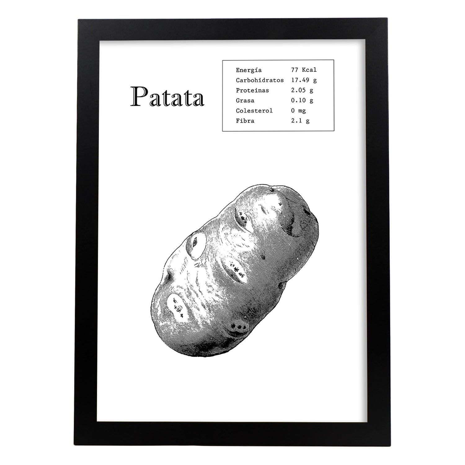 Poster de Patata. Láminas de frutas y verduras.-Artwork-Nacnic-A3-Marco Negro-Nacnic Estudio SL