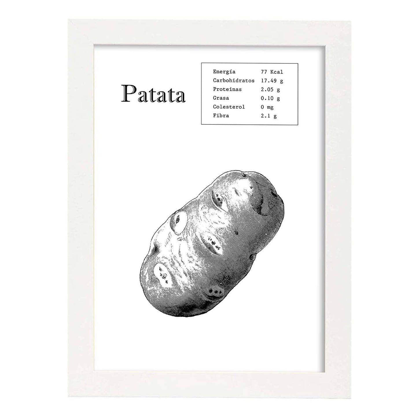 Poster de Patata. Láminas de frutas y verduras.-Artwork-Nacnic-A4-Marco Blanco-Nacnic Estudio SL