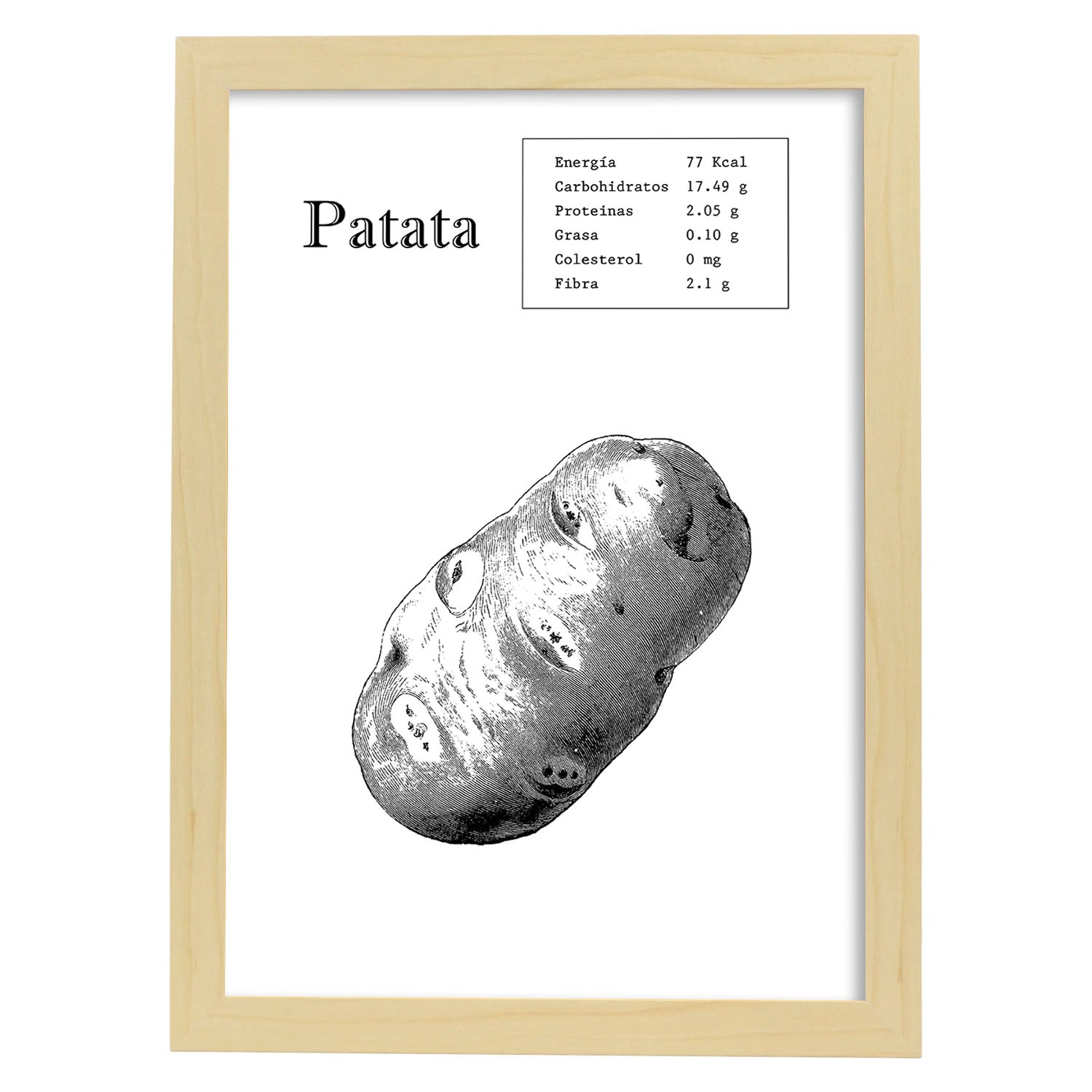 Poster de Patata. Láminas de frutas y verduras.-Artwork-Nacnic-A4-Marco Madera clara-Nacnic Estudio SL
