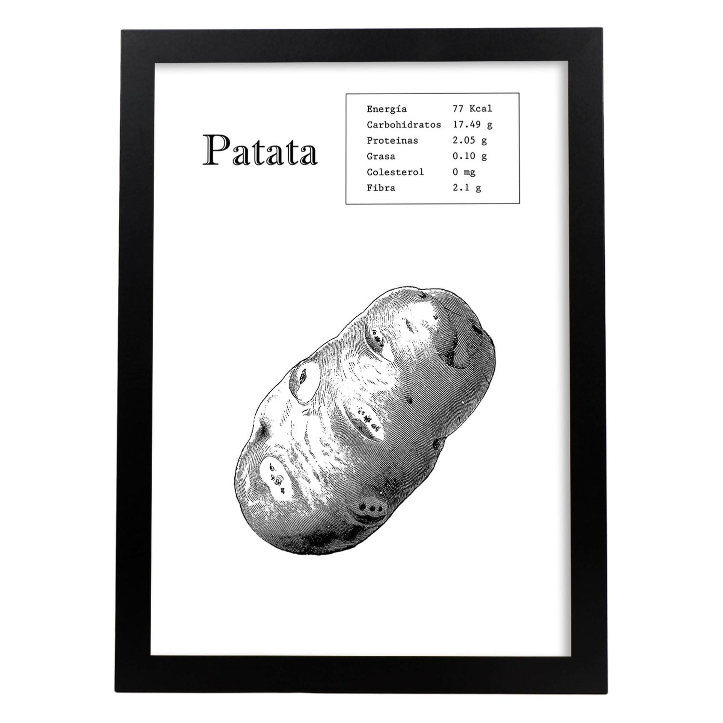 Poster de Patata. Láminas de frutas y verduras.-Artwork-Nacnic-A4-Marco Negro-Nacnic Estudio SL