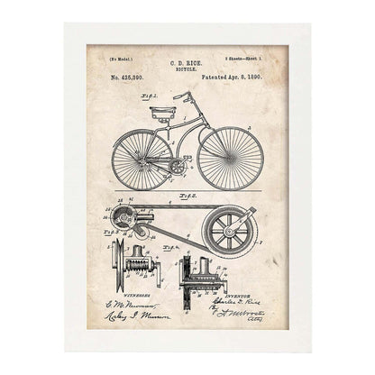 Poster de patente de bicicleta. Lámina para enmarcar. Patentes, planos de inventos famosos. Decoracion de hogar.-Artwork-Nacnic-A3-Marco Blanco-Nacnic Estudio SL