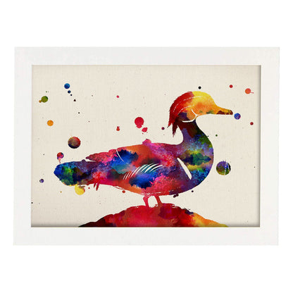 Poster de Pato con diseño acuarela. Mix de láminas con estilo acuarela-Artwork-Nacnic-A4-Marco Blanco-Nacnic Estudio SL