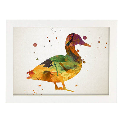 Poster de Pato estilo acuarela. Láminas de animales con estilo acuarela-Artwork-Nacnic-A4-Marco Blanco-Nacnic Estudio SL