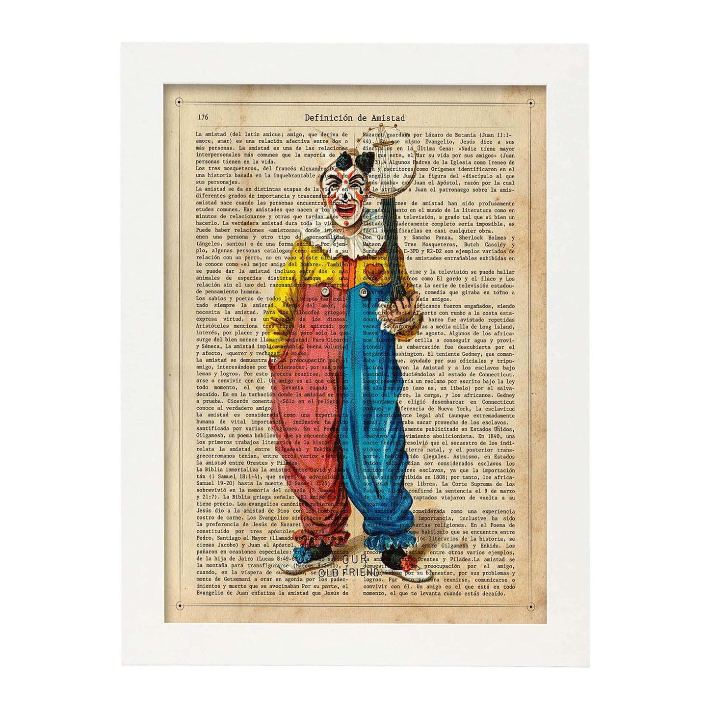 Poster de payasos. Lámina Richard Clown con imágenes de payasos y circos. Láminas del circo para pequeños.-Artwork-Nacnic-A3-Marco Blanco-Nacnic Estudio SL