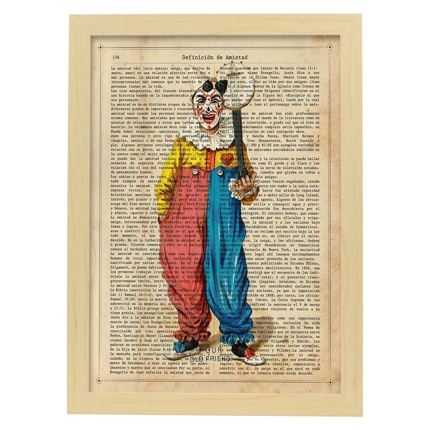 Poster de payasos. Lámina Richard Clown con imágenes de payasos y circos. Láminas del circo para pequeños.-Artwork-Nacnic-A3-Marco Madera clara-Nacnic Estudio SL