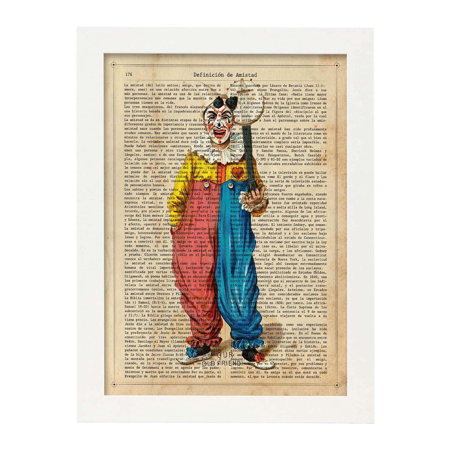 Poster de payasos. Lámina Richard Clown con imágenes de payasos y circos. Láminas del circo para pequeños.-Artwork-Nacnic-A4-Marco Blanco-Nacnic Estudio SL