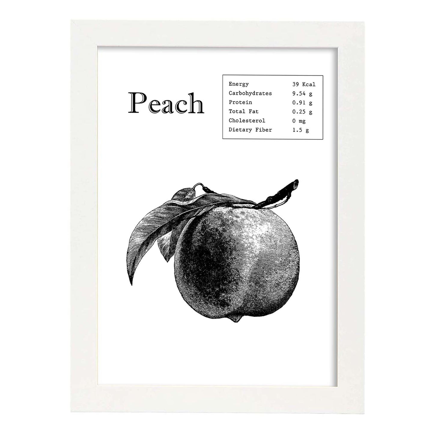 Poster de Peach. Láminas de frutas y verduras en inglés.-Artwork-Nacnic-A4-Marco Blanco-Nacnic Estudio SL