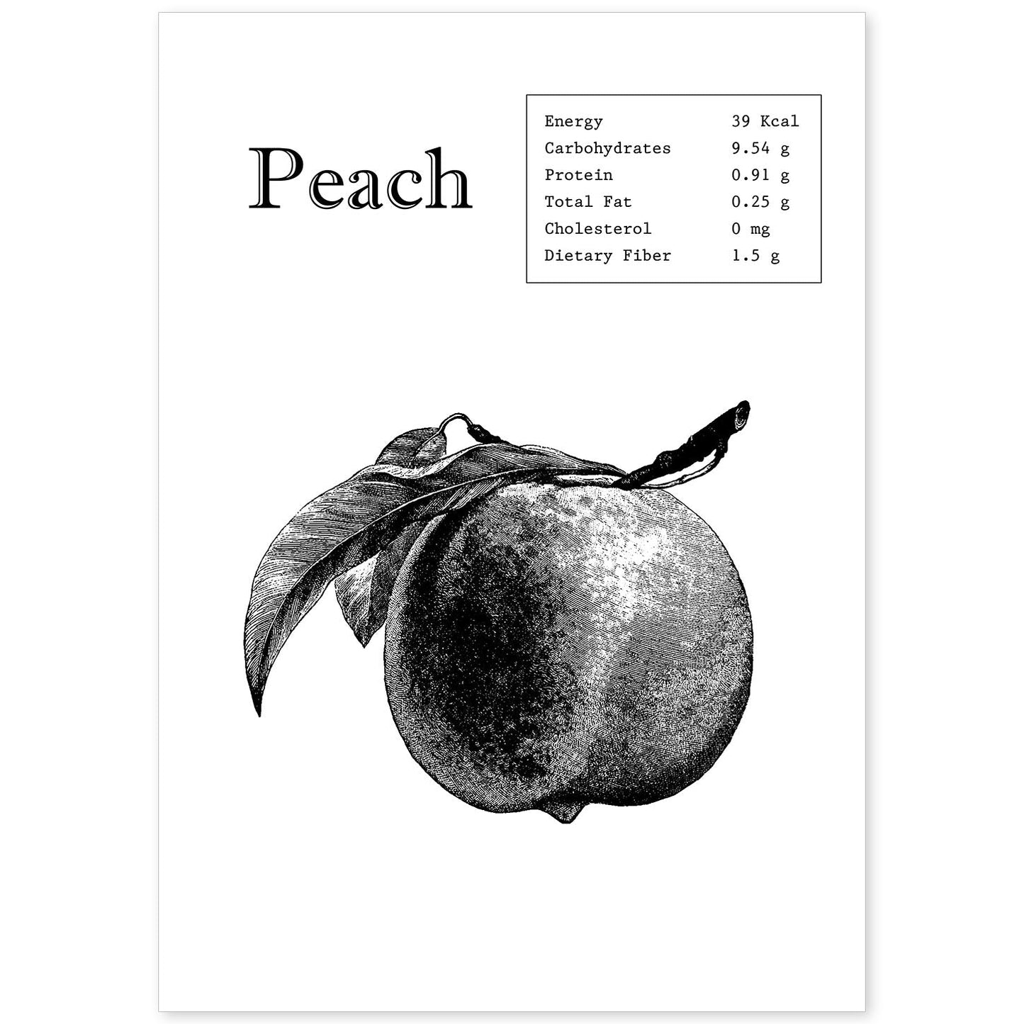 Poster de Peach. Láminas de frutas y verduras en inglés.-Artwork-Nacnic-A4-Sin marco-Nacnic Estudio SL