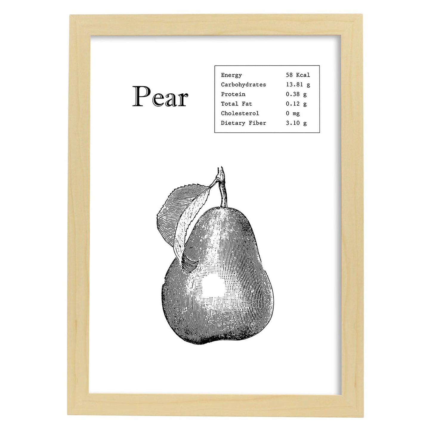 Poster de Pear. Láminas de frutas y verduras en inglés.-Artwork-Nacnic-A3-Marco Madera clara-Nacnic Estudio SL