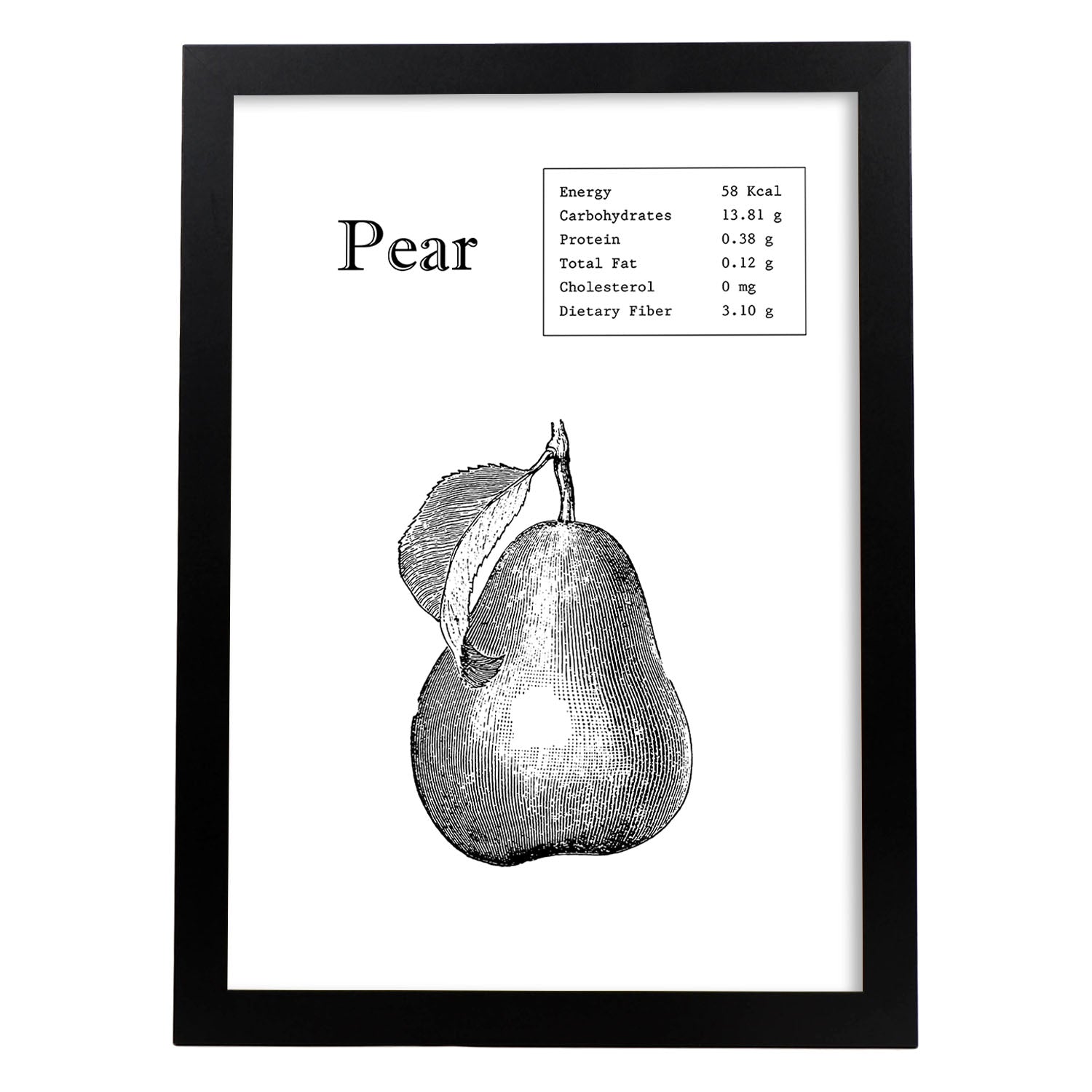 Poster de Pear. Láminas de frutas y verduras en inglés.-Artwork-Nacnic-A3-Marco Negro-Nacnic Estudio SL