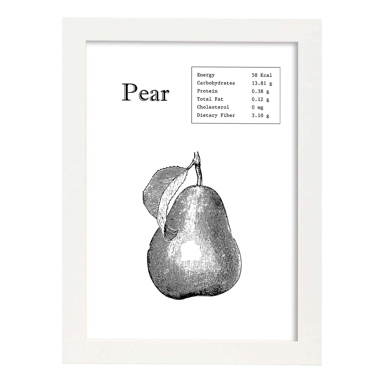 Poster de Pear. Láminas de frutas y verduras en inglés.-Artwork-Nacnic-A4-Marco Blanco-Nacnic Estudio SL