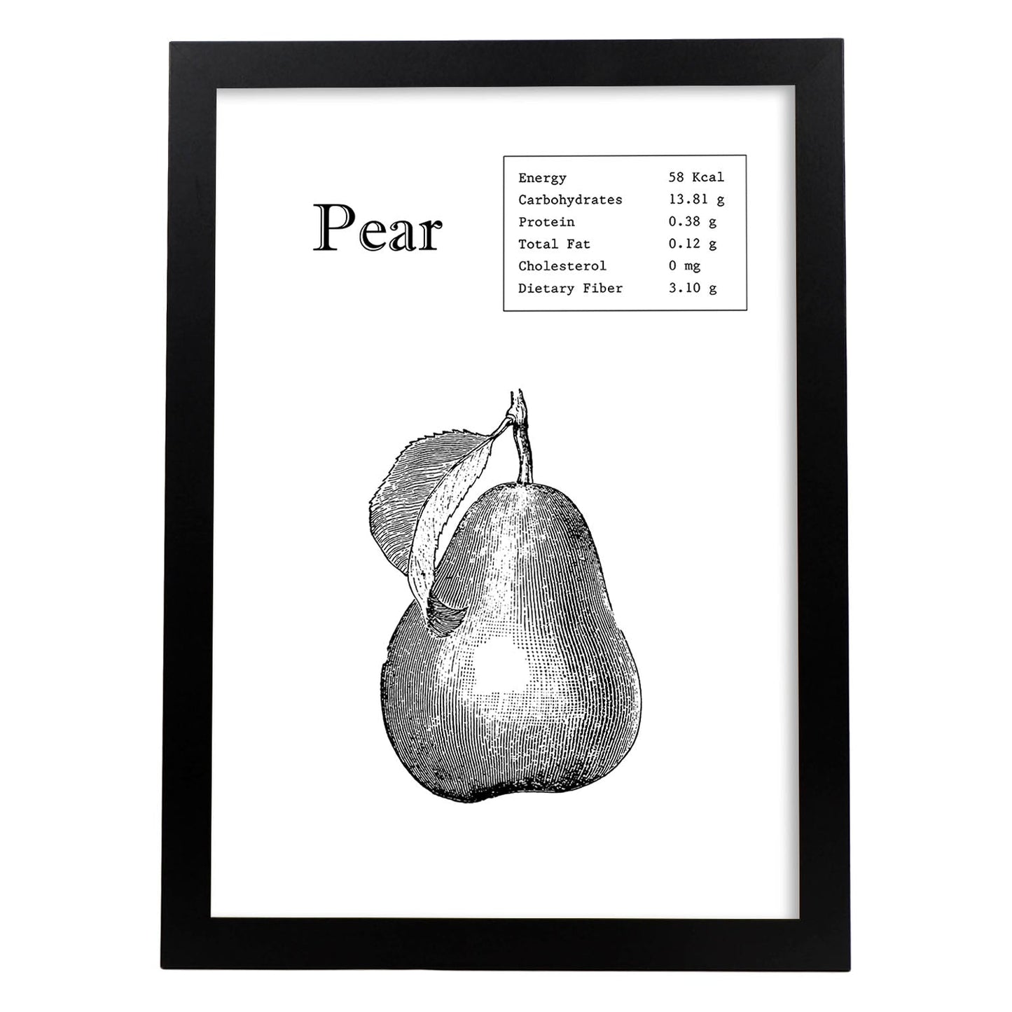 Poster de Pear. Láminas de frutas y verduras en inglés.-Artwork-Nacnic-A4-Marco Negro-Nacnic Estudio SL