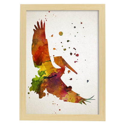Poster de Pelícano estilo acuarela. Láminas de animales con estilo acuarela-Artwork-Nacnic-A3-Marco Madera clara-Nacnic Estudio SL