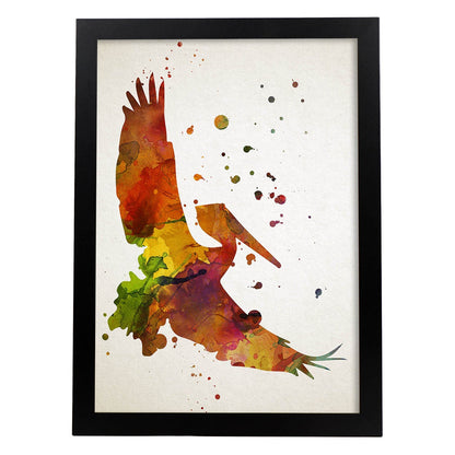 Poster de Pelícano estilo acuarela. Láminas de animales con estilo acuarela-Artwork-Nacnic-A4-Marco Negro-Nacnic Estudio SL