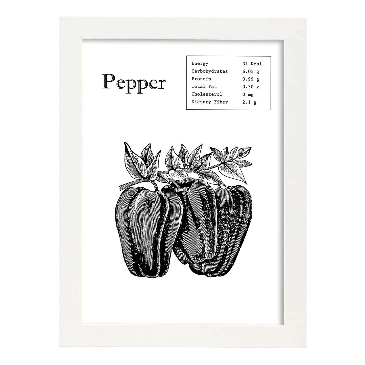 Poster de Pepper. Láminas de frutas y verduras en inglés.-Artwork-Nacnic-A3-Marco Blanco-Nacnic Estudio SL