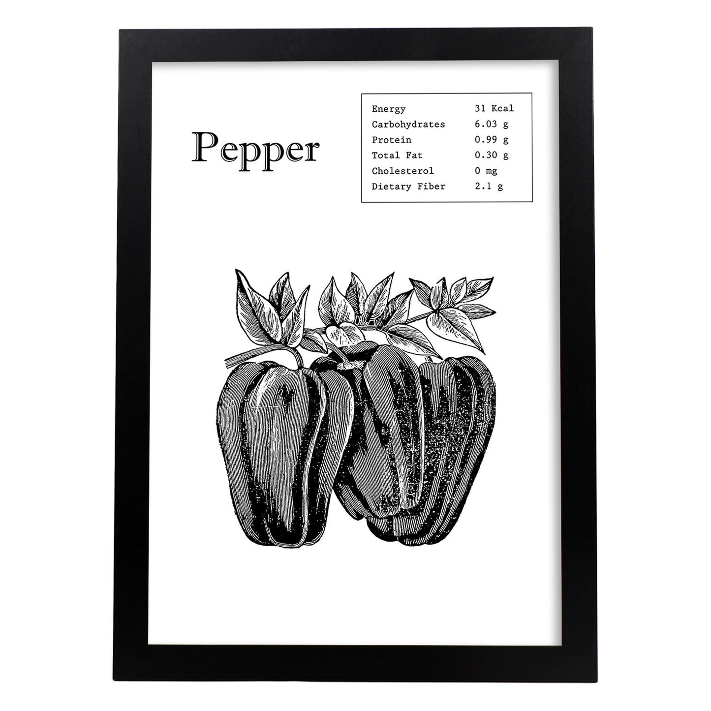 Poster de Pepper. Láminas de frutas y verduras en inglés.-Artwork-Nacnic-A3-Marco Negro-Nacnic Estudio SL