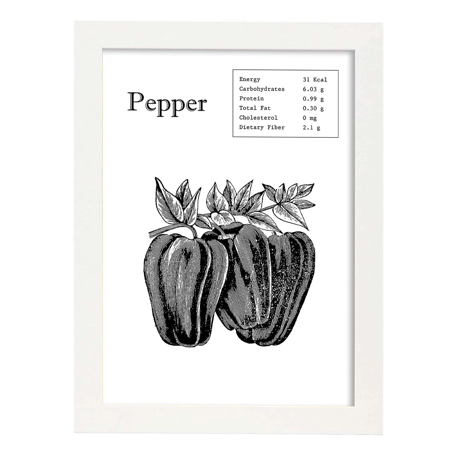 Poster de Pepper. Láminas de frutas y verduras en inglés.-Artwork-Nacnic-A4-Marco Blanco-Nacnic Estudio SL
