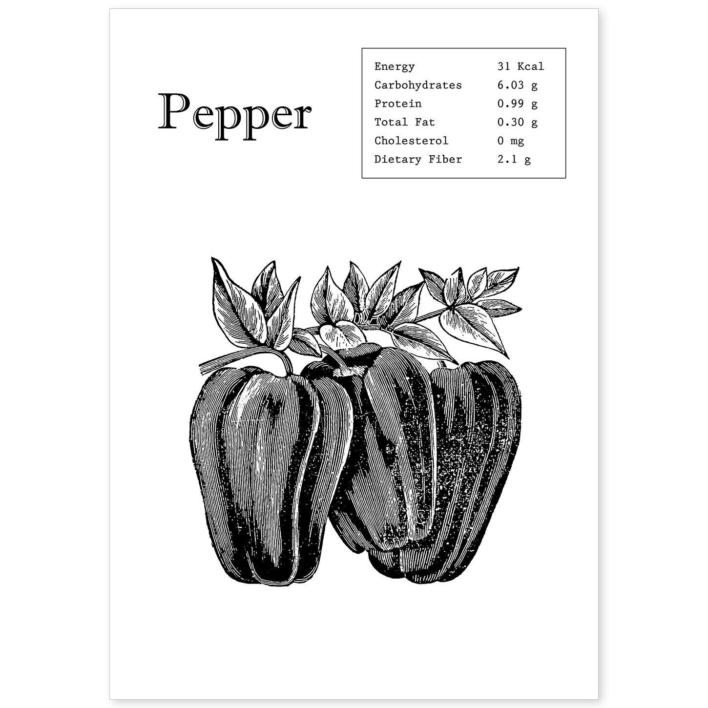Poster de Pepper. Láminas de frutas y verduras en inglés.-Artwork-Nacnic-A4-Sin marco-Nacnic Estudio SL