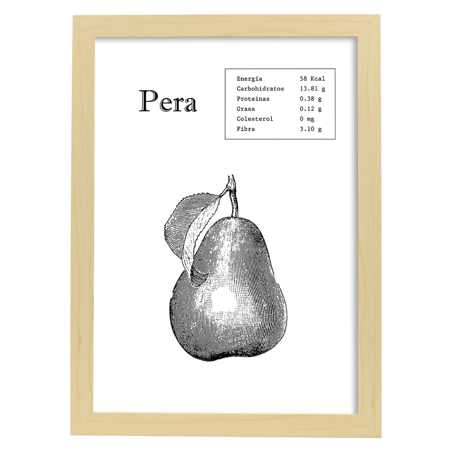 Poster de Pera. Láminas de frutas y verduras.-Artwork-Nacnic-A4-Marco Madera clara-Nacnic Estudio SL