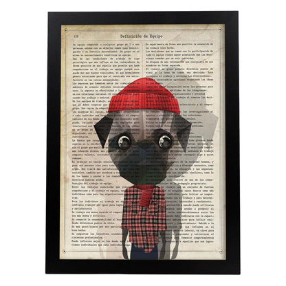 Poster de Perro camisa leñador. Láminas de animales con definiciones. Ilustraciones de animales con textos.-Artwork-Nacnic-A4-Marco Negro-Nacnic Estudio SL