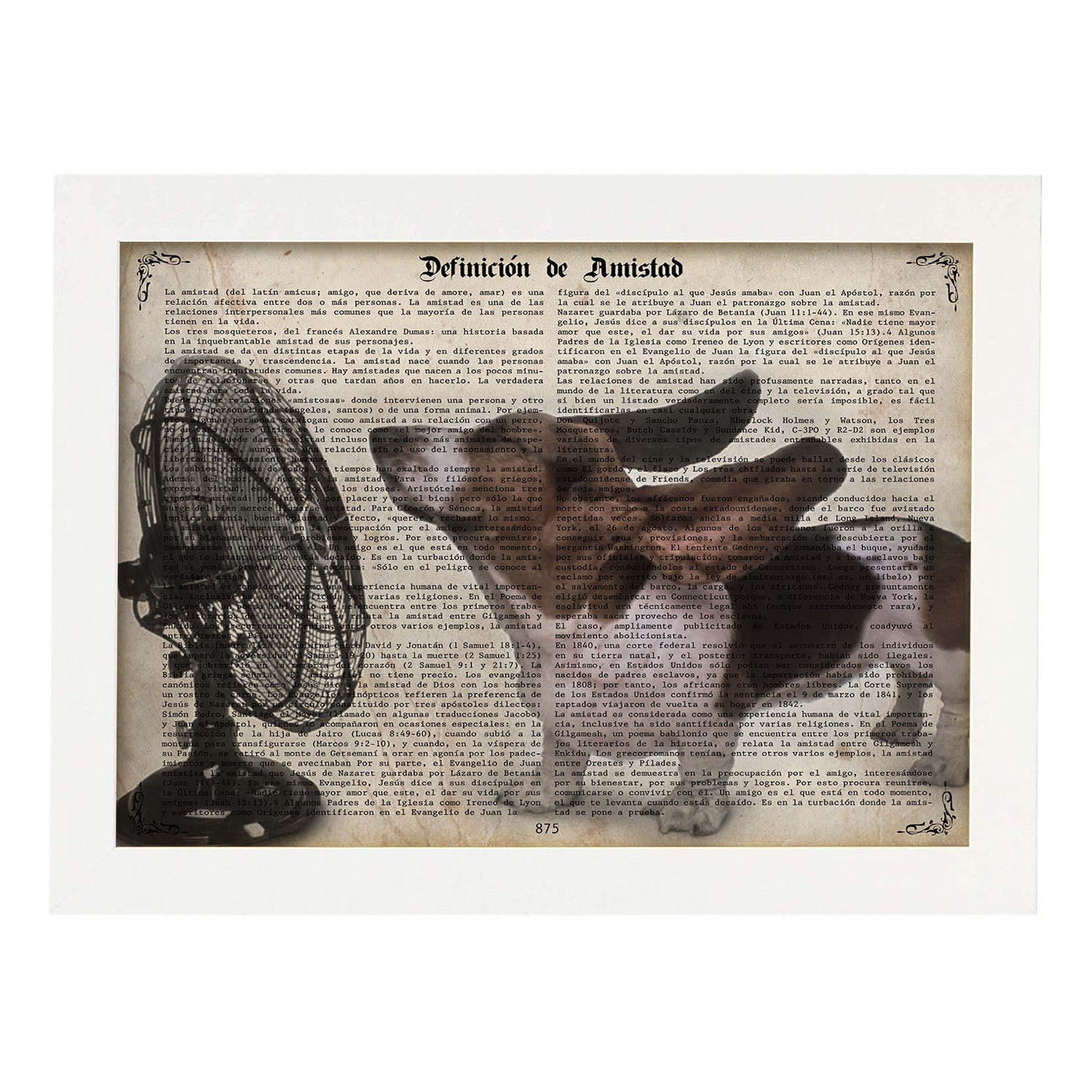 Poster de Perro con ventilador. Láminas de animales con definiciones. Ilustraciones de animales con textos.-Artwork-Nacnic-A3-Marco Blanco-Nacnic Estudio SL