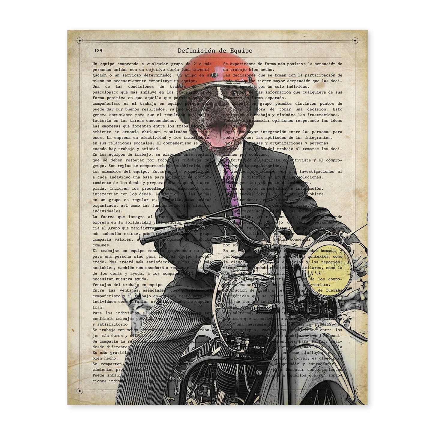 Poster de Perro en moto. Láminas de animales con definiciones. Ilustraciones de animales con textos.-Artwork-Nacnic-A4-Sin marco-Nacnic Estudio SL