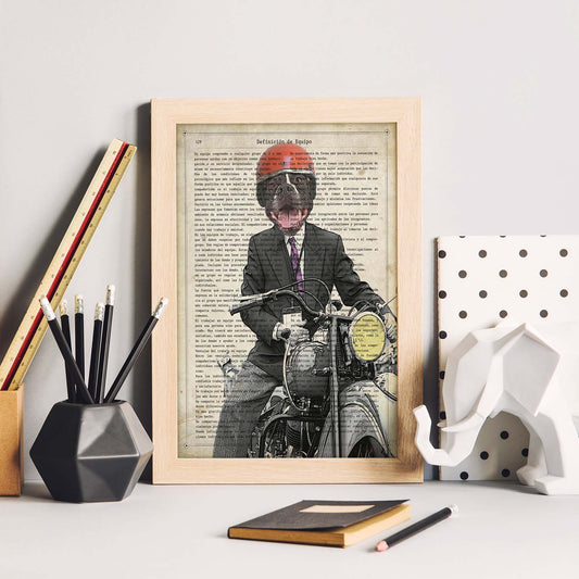 Poster de Perro en moto. Láminas de animales con definiciones. Ilustraciones de animales con textos.-Artwork-Nacnic-Nacnic Estudio SL