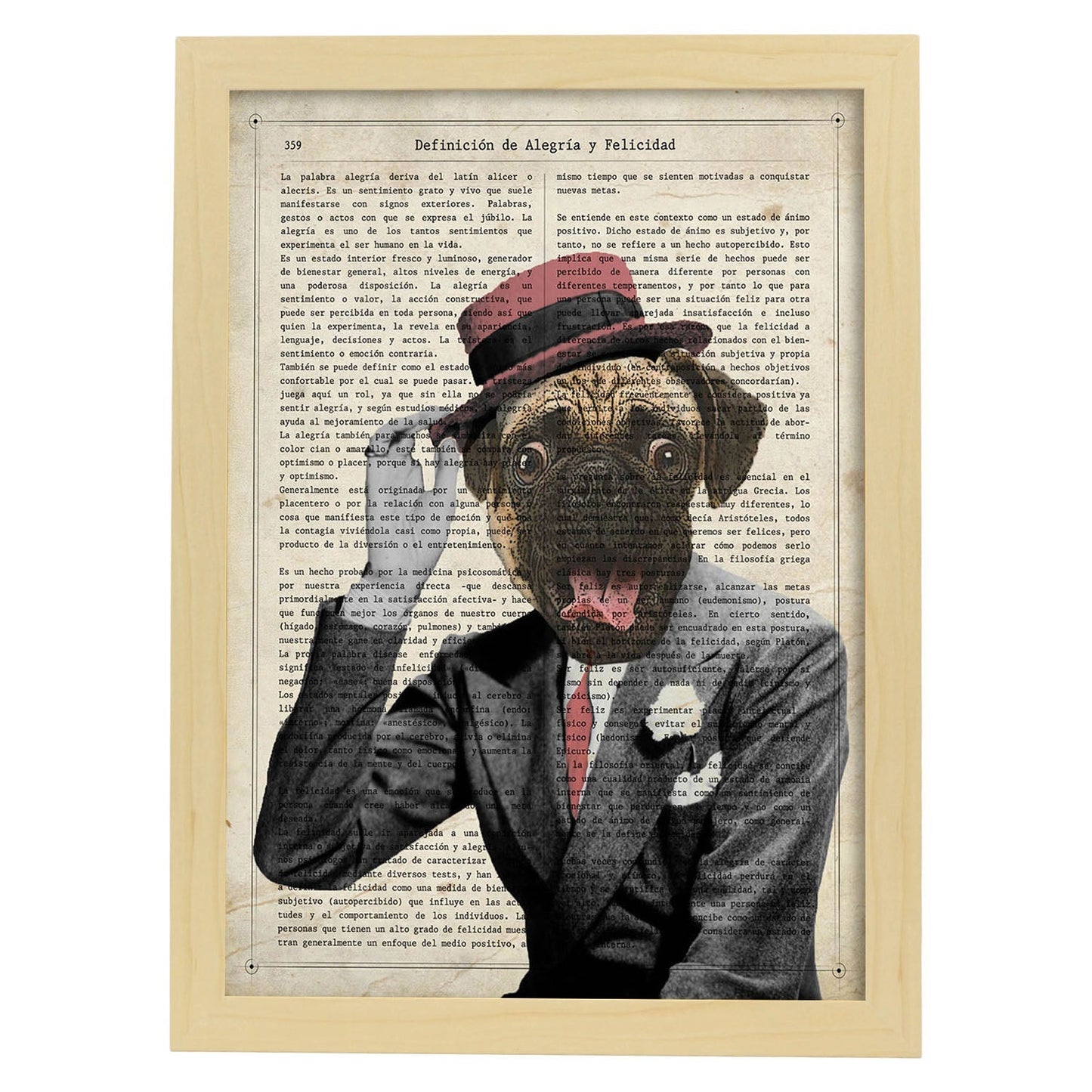 Poster de Perro Fred Astaire. Láminas de animales con definiciones. Ilustraciones de animales con textos.-Artwork-Nacnic-A3-Marco Madera clara-Nacnic Estudio SL
