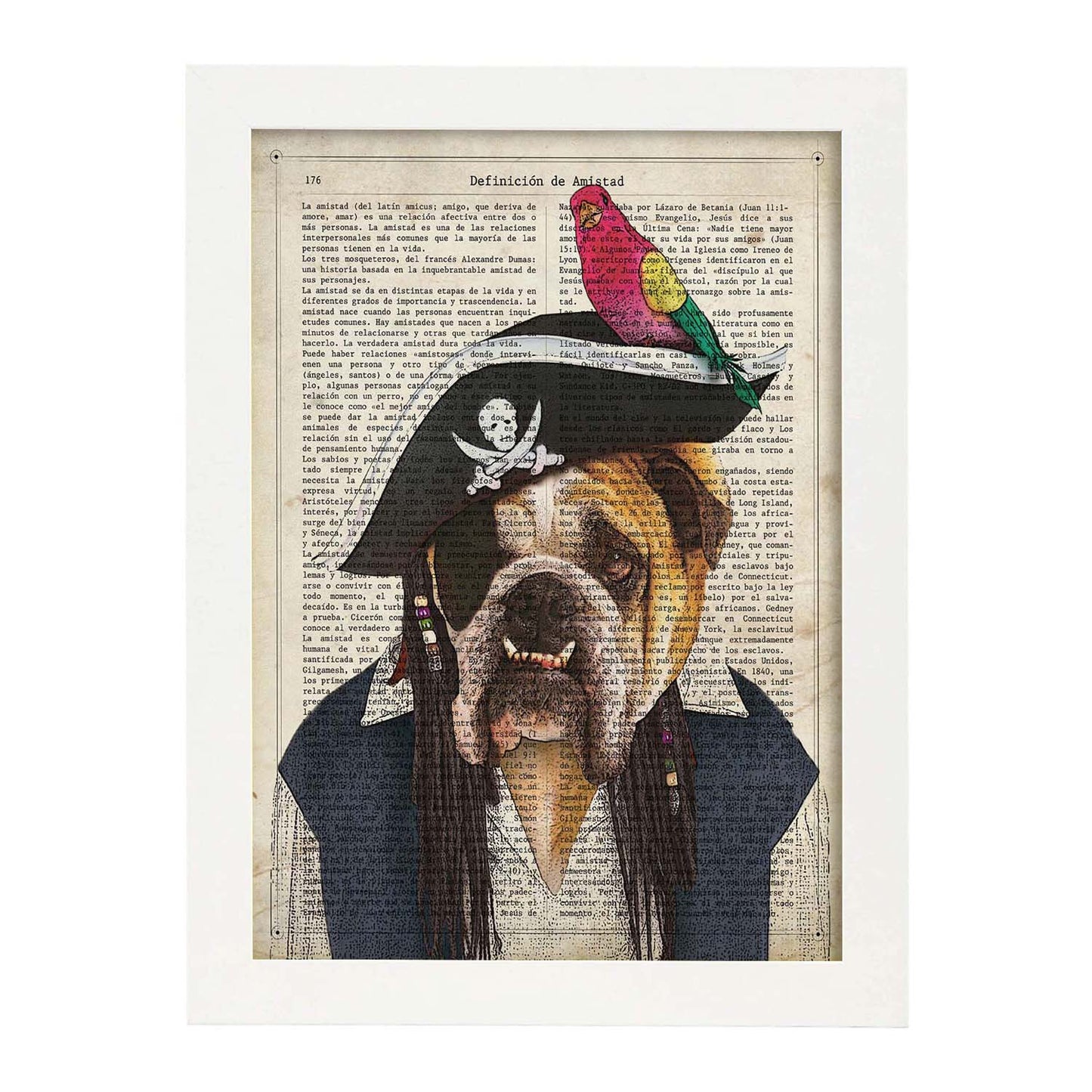 Poster de Perro Jack Sparrow. Láminas de animales con definiciones. Ilustraciones de animales con textos.-Artwork-Nacnic-A3-Marco Blanco-Nacnic Estudio SL