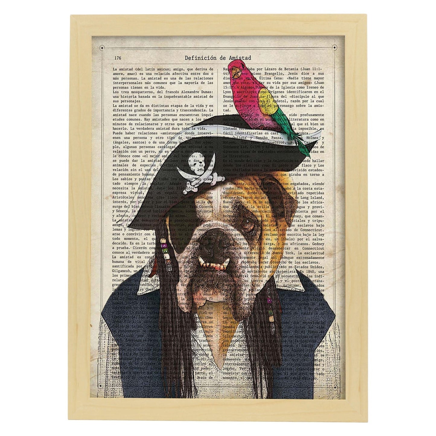 Poster de Perro Jack Sparrow. Láminas de animales con definiciones. Ilustraciones de animales con textos.-Artwork-Nacnic-A3-Marco Madera clara-Nacnic Estudio SL
