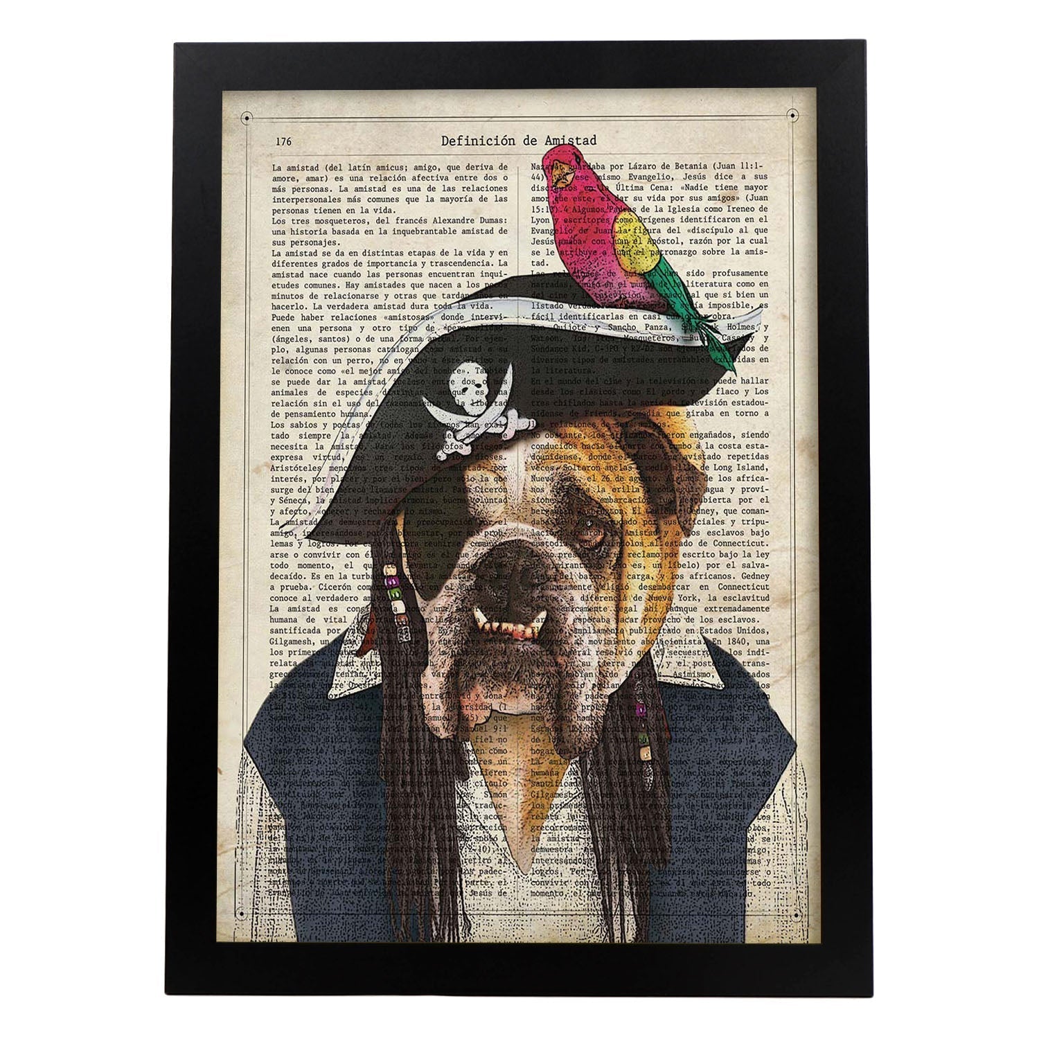 Poster de Perro Jack Sparrow. Láminas de animales con definiciones. Ilustraciones de animales con textos.-Artwork-Nacnic-A3-Marco Negro-Nacnic Estudio SL