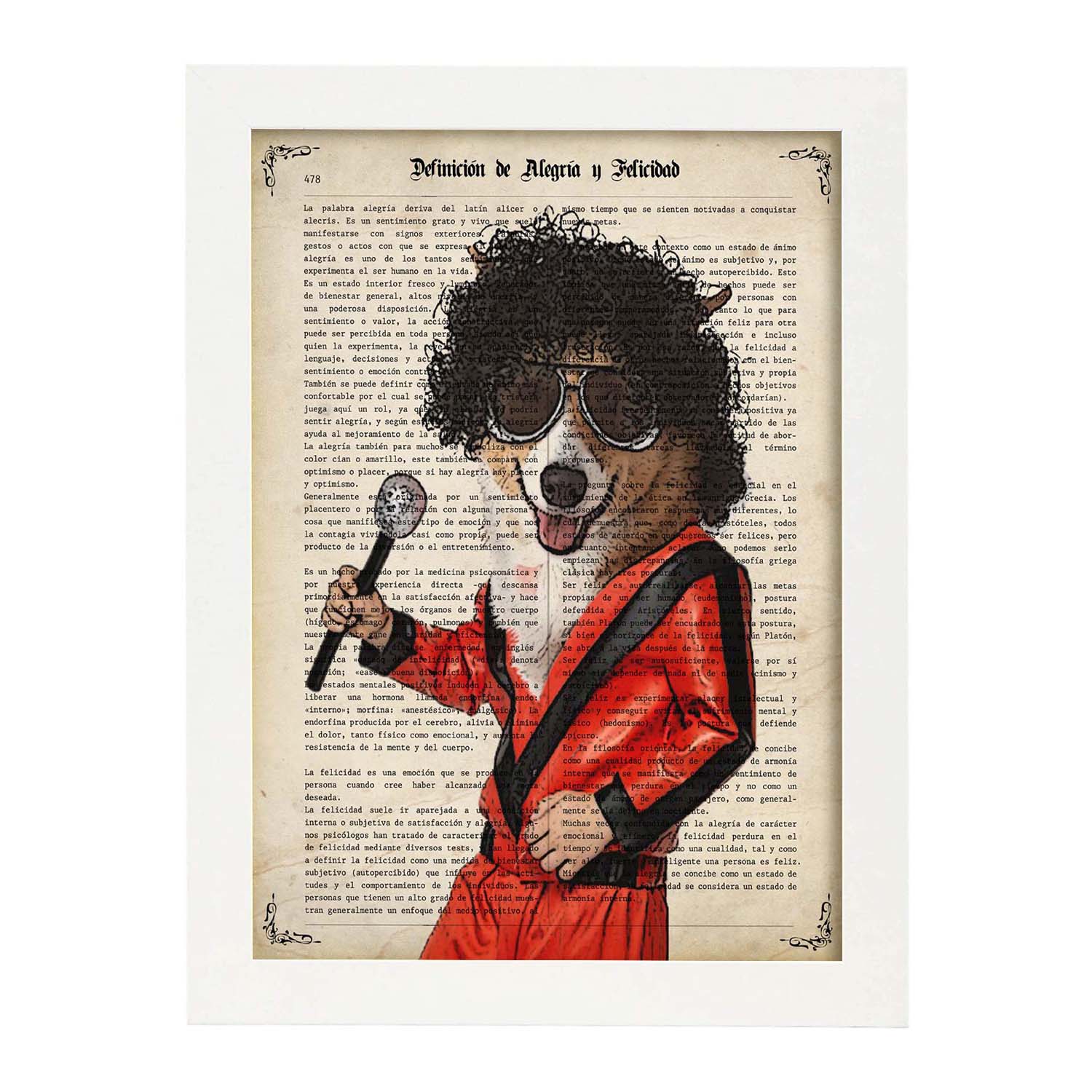 Poster de Perro Michael Jackson. Láminas de animales con definiciones. Ilustraciones de animales con textos.-Artwork-Nacnic-A3-Marco Blanco-Nacnic Estudio SL