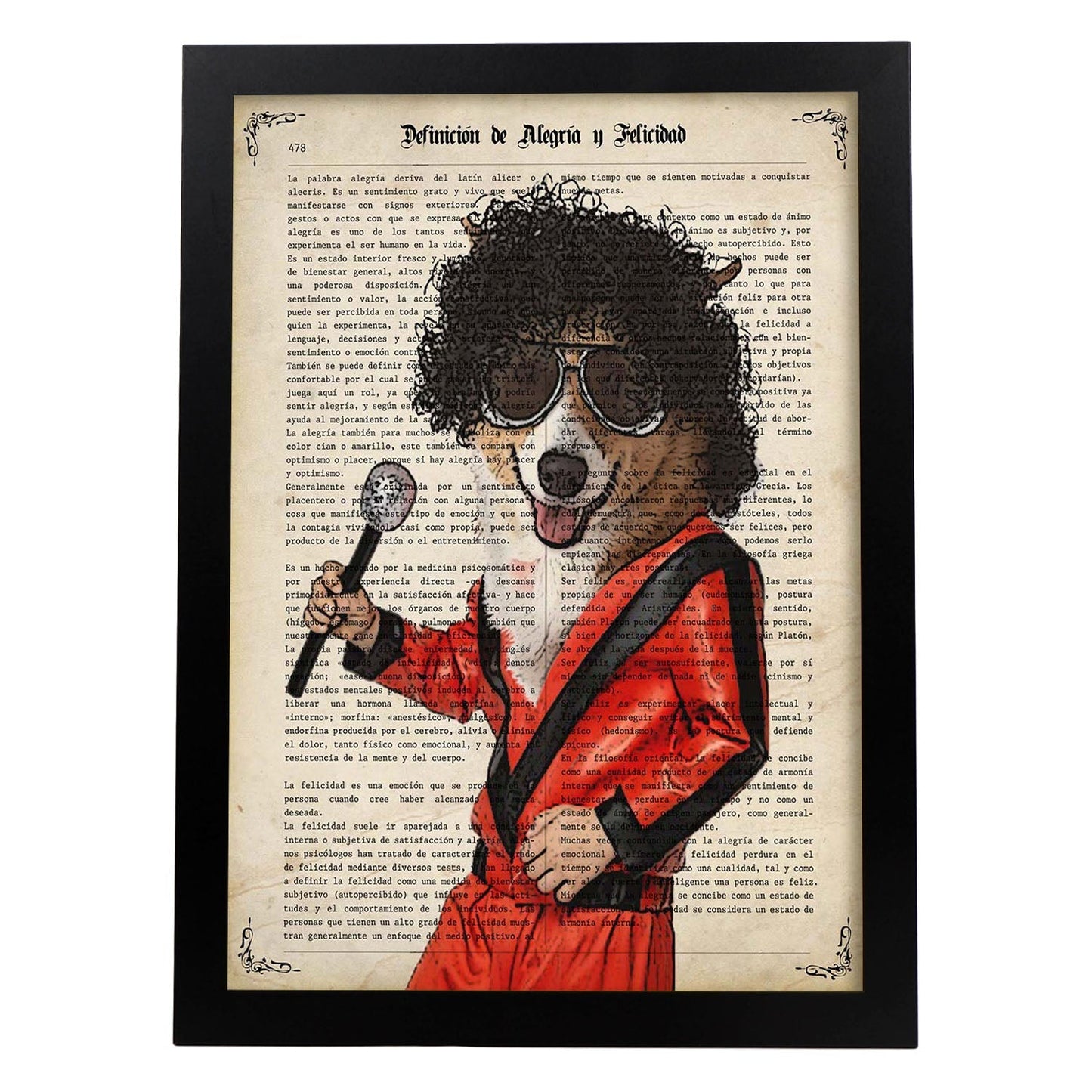 Poster de Perro Michael Jackson. Láminas de animales con definiciones. Ilustraciones de animales con textos.-Artwork-Nacnic-A3-Marco Negro-Nacnic Estudio SL