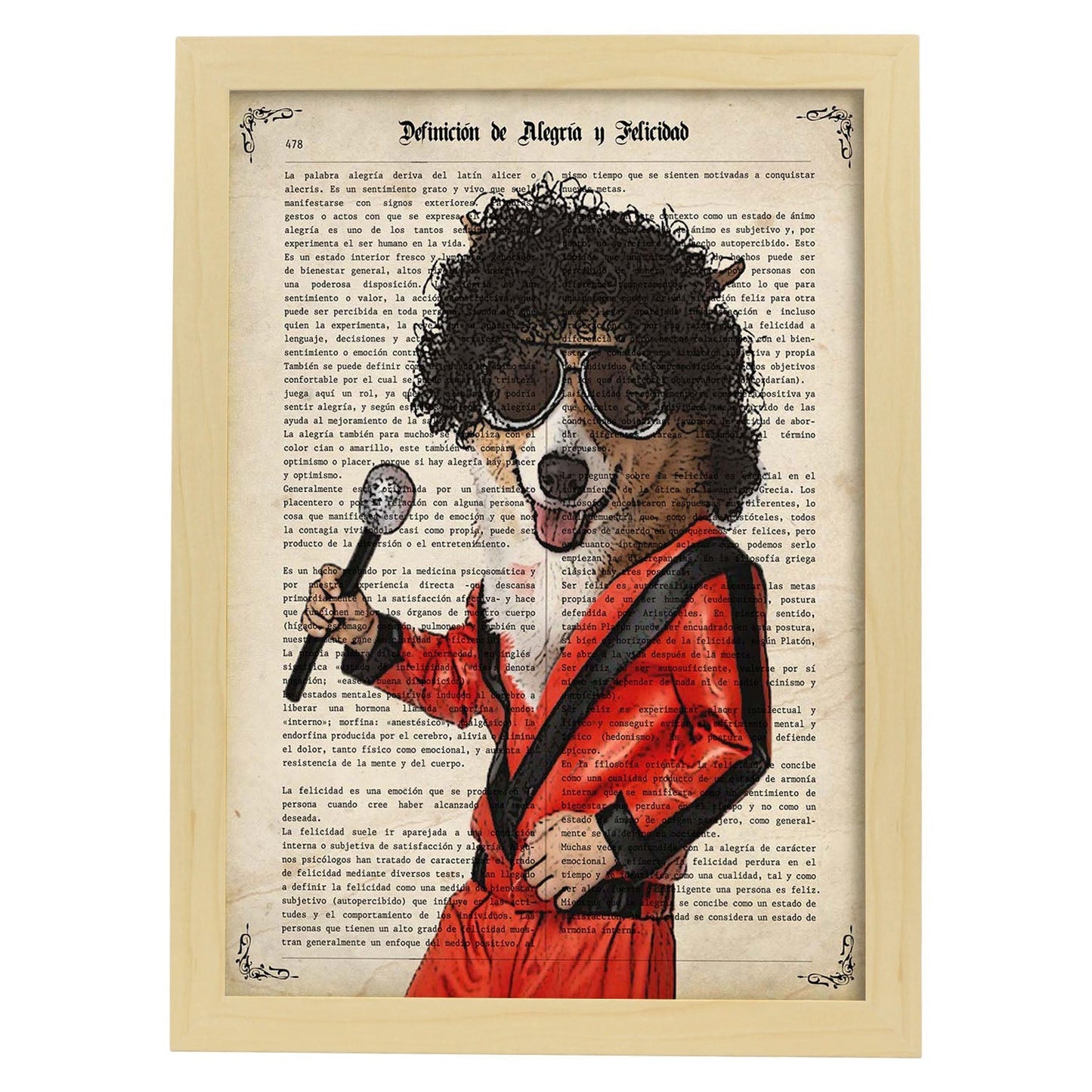 Poster de Perro Michael Jackson. Láminas de animales con definiciones. Ilustraciones de animales con textos.-Artwork-Nacnic-A4-Marco Madera clara-Nacnic Estudio SL