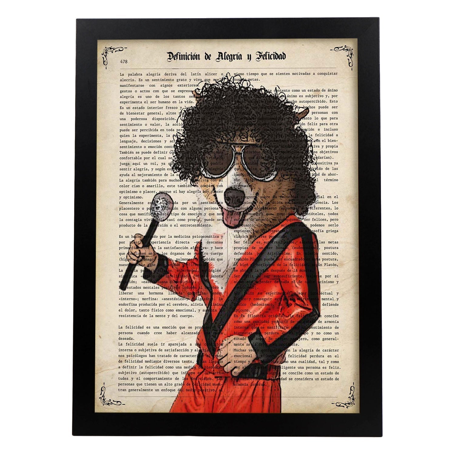 Poster de Perro Michael Jackson. Láminas de animales con definiciones. Ilustraciones de animales con textos.-Artwork-Nacnic-A4-Marco Negro-Nacnic Estudio SL