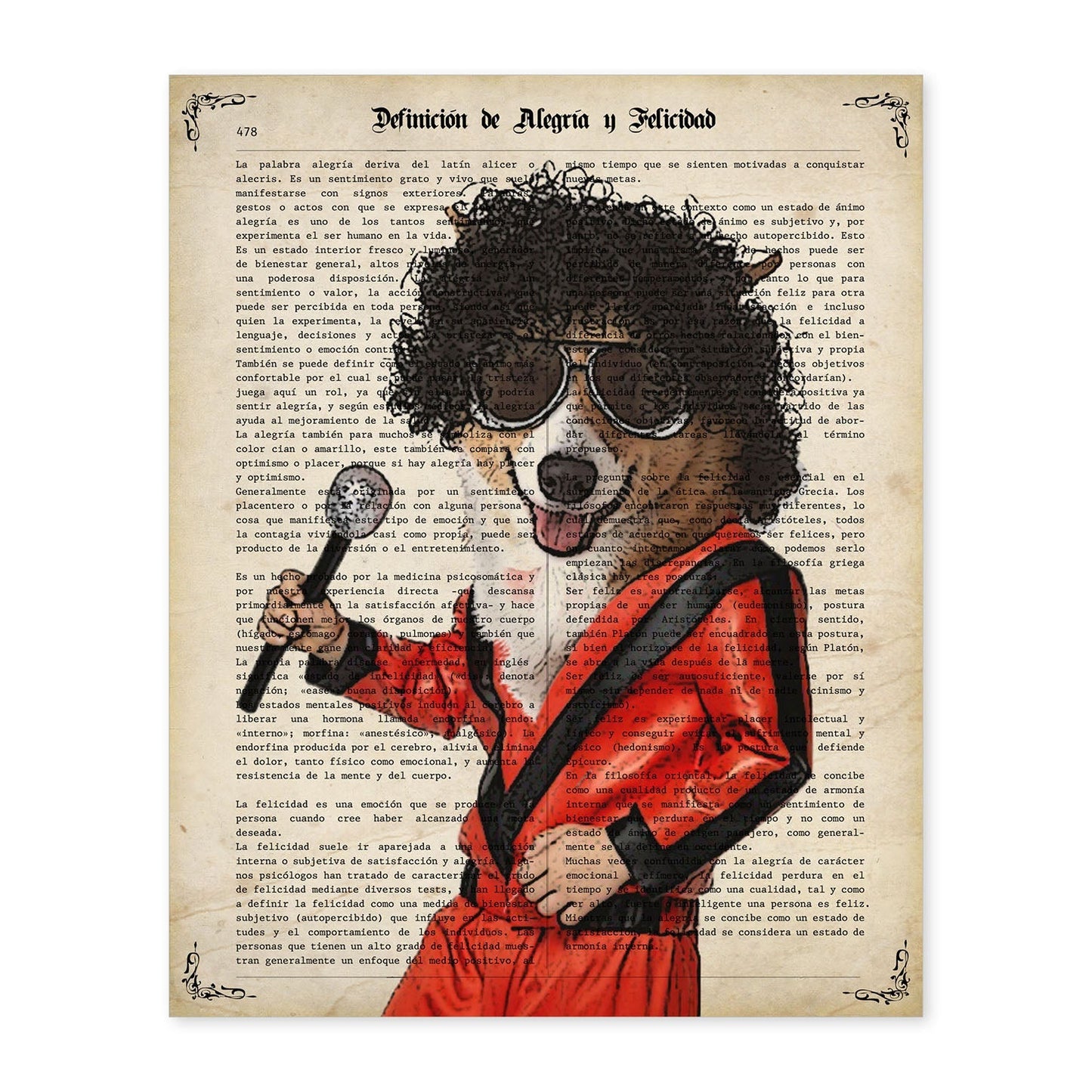 Poster de Perro Michael Jackson. Láminas de animales con definiciones. Ilustraciones de animales con textos.-Artwork-Nacnic-A4-Sin marco-Nacnic Estudio SL