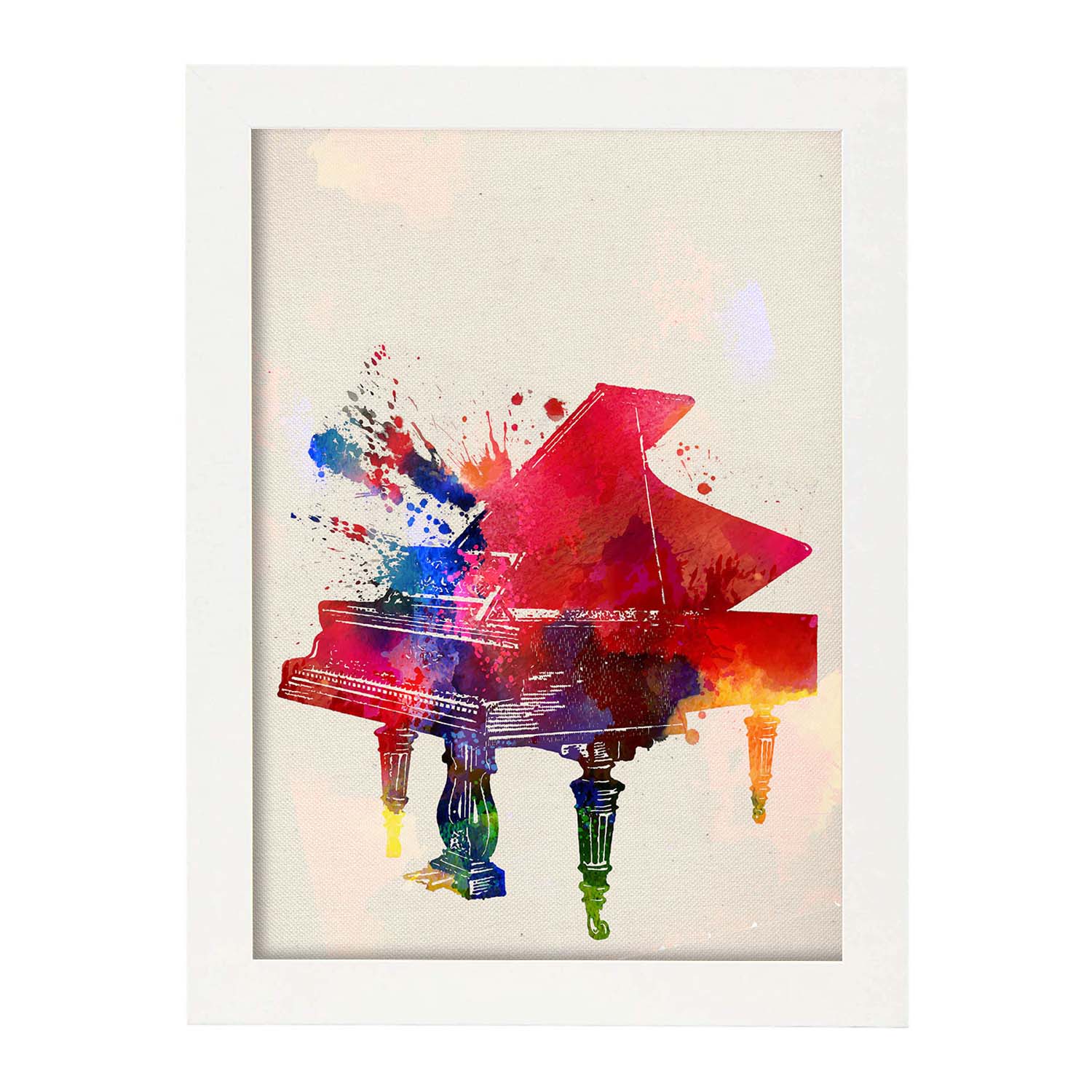 Poster de Piano con diseño acuarela. Mix de láminas con estilo acuarela-Artwork-Nacnic-A3-Marco Blanco-Nacnic Estudio SL