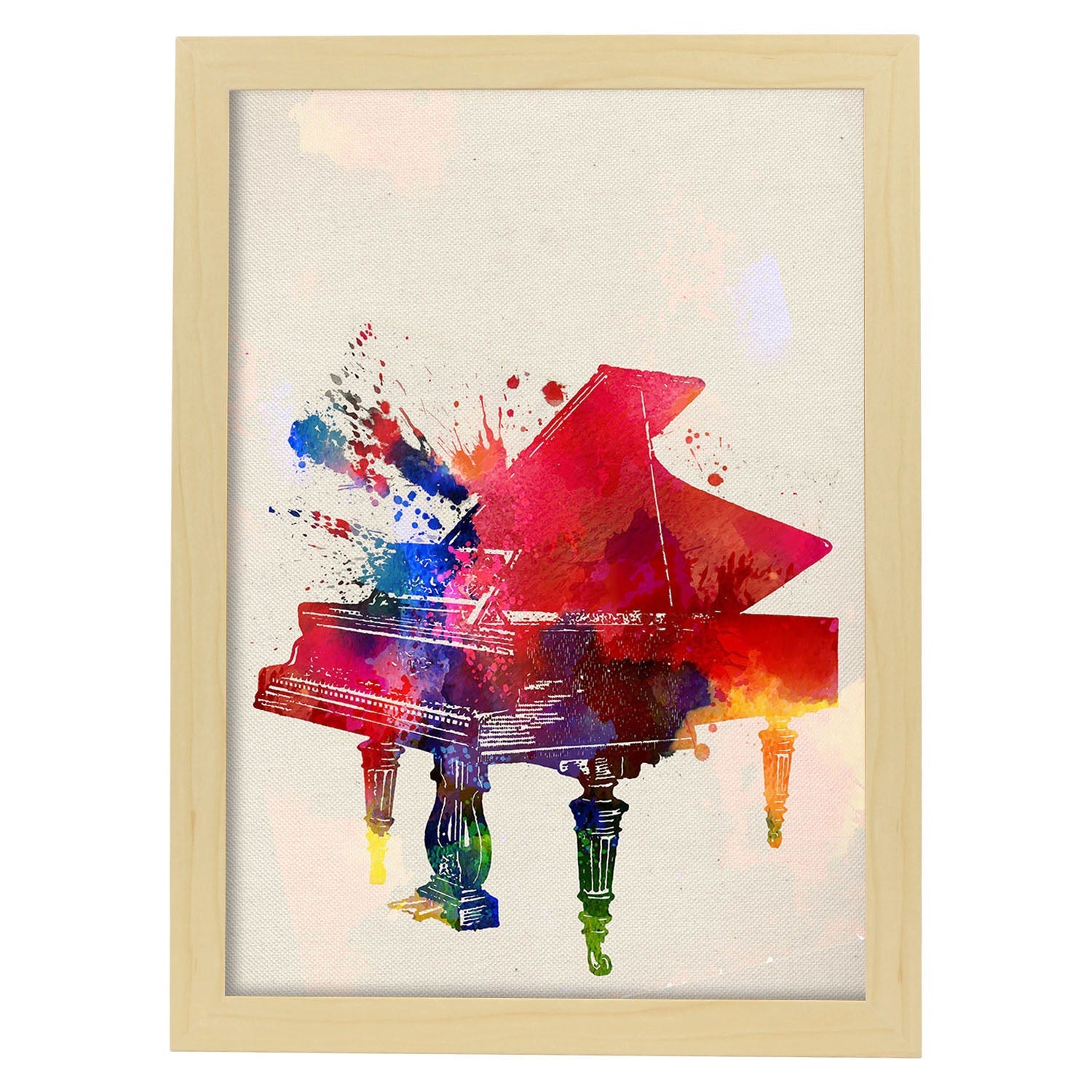 Poster de Piano con diseño acuarela. Mix de láminas con estilo acuarela-Artwork-Nacnic-A4-Marco Madera clara-Nacnic Estudio SL