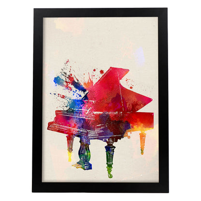 Poster de Piano con diseño acuarela. Mix de láminas con estilo acuarela-Artwork-Nacnic-A4-Marco Negro-Nacnic Estudio SL