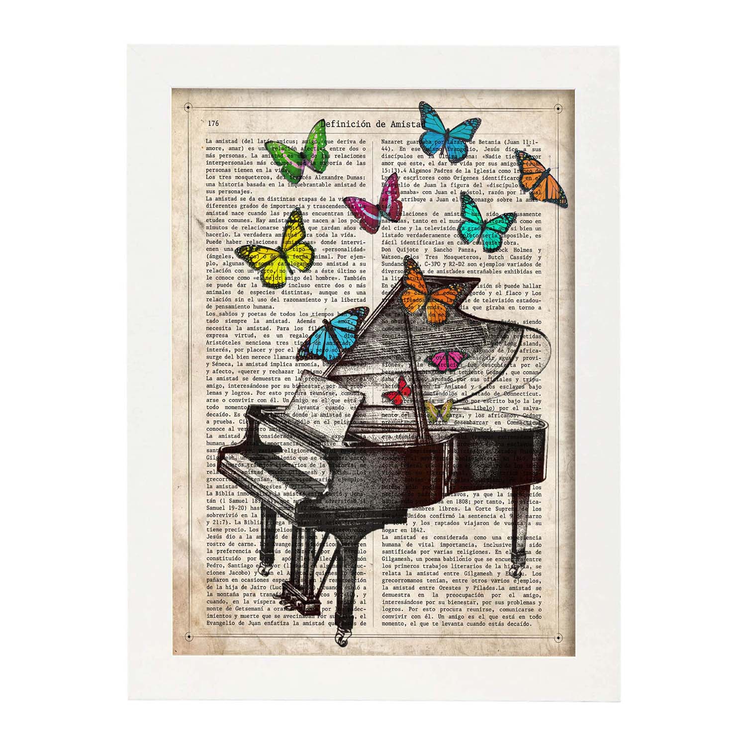 Poster de Piano con mariposas. Láminas musicales con definiciones para-Artwork-Nacnic-A3-Marco Blanco-Nacnic Estudio SL