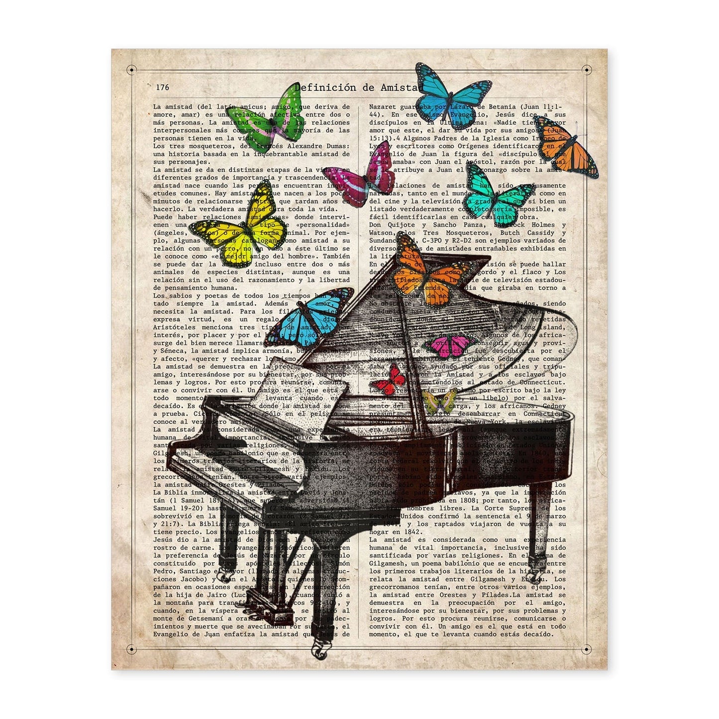 Poster de Piano con mariposas. Láminas musicales con definiciones para-Artwork-Nacnic-A4-Sin marco-Nacnic Estudio SL