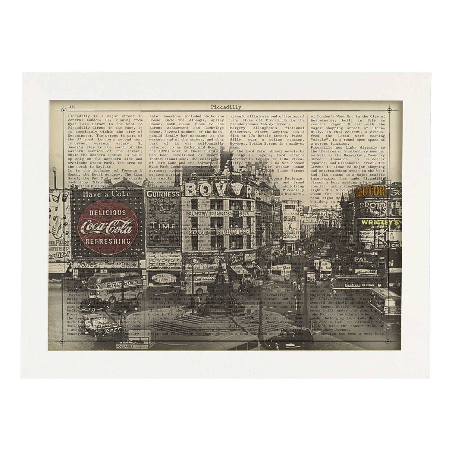 Poster de Piccadilly Circus (Londres). Láminas e ilustraciones de ciudades del mundo y monumentos famosos.-Artwork-Nacnic-A3-Marco Blanco-Nacnic Estudio SL