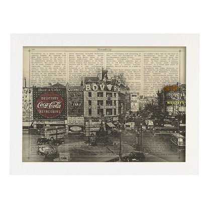 Poster de Piccadilly Circus (Londres). Láminas e ilustraciones de ciudades del mundo y monumentos famosos.-Artwork-Nacnic-A4-Marco Blanco-Nacnic Estudio SL