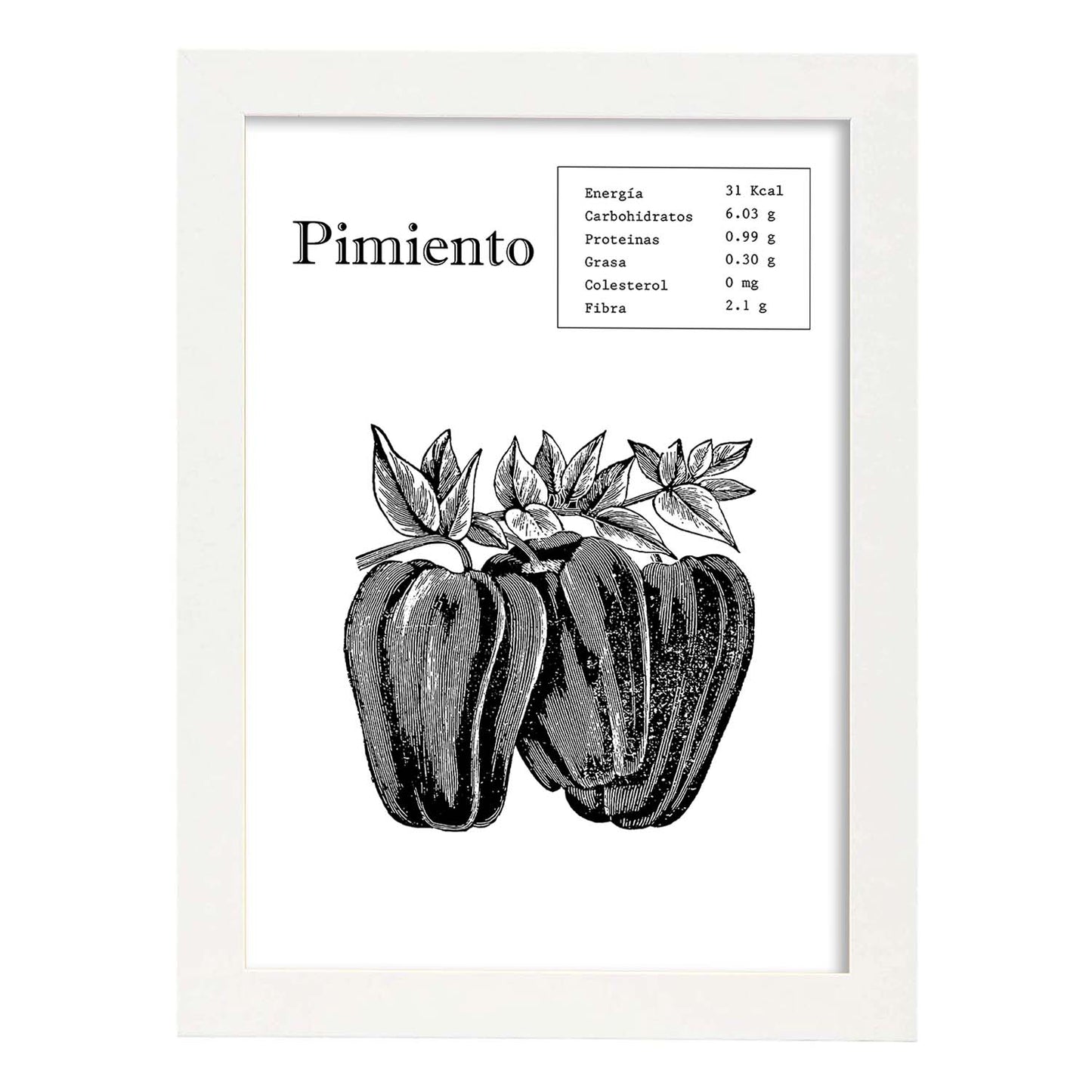 Poster de Pimiento. Láminas de frutas y verduras.-Artwork-Nacnic-A3-Marco Blanco-Nacnic Estudio SL